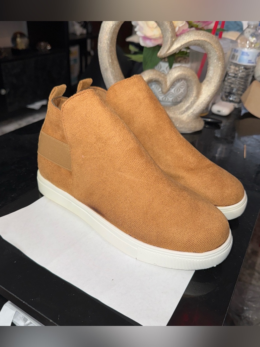 Women’s  Boots Casual Slip-On High Top Sneakers - Brown Suede
